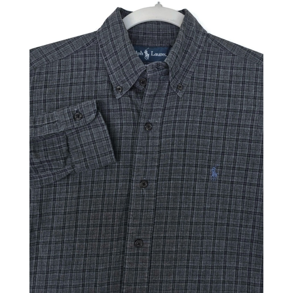 Ralph Lauren Shirt Mens Small Gray Plaid Flannel Long Sleeve Button Down Casual